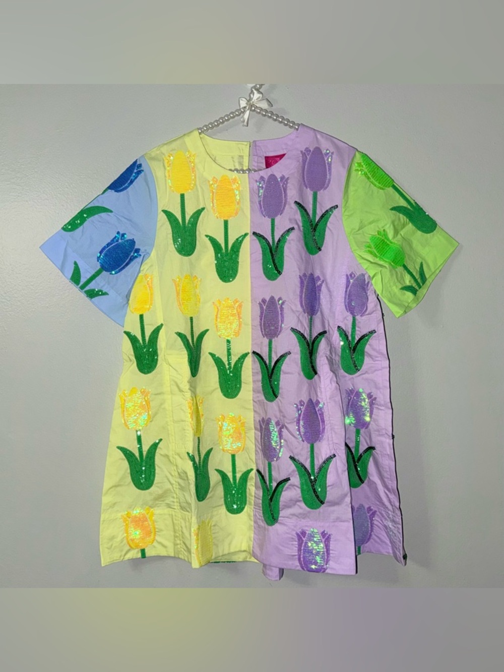 QUEEN OF SPARKLES NEON COLORBLOCK TULIP MINI DRESS - Picture 3 of 11